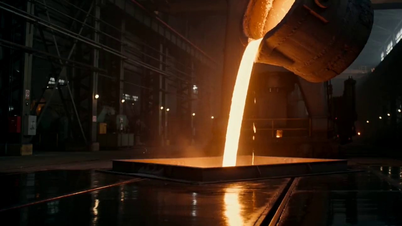 Molten alloy poured from a ladle into a mould at the Hangbo plant